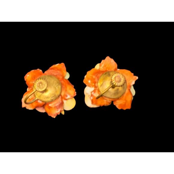 Vintage Hand-Painted Porcelain Floral Screw-Back Earrings 1” - Picture 2 of 3